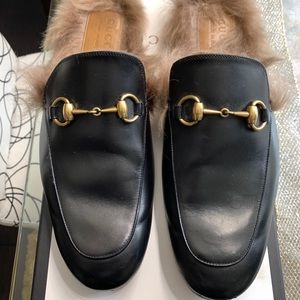 Men's black Gucci Princetown Slippers with fur
